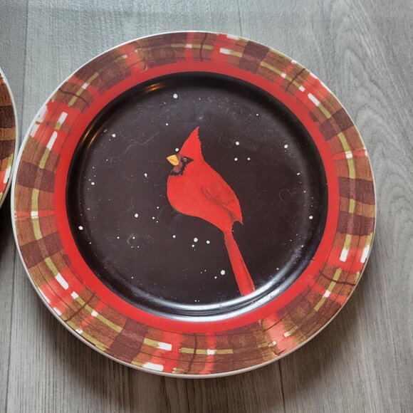 Set Of 2 Cypress Home Cardinal Plates 10.5" Diameter Ceramic Dinnerware Christma - Picture 2 of 7